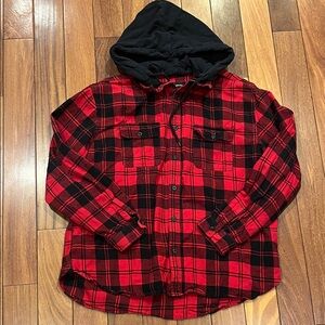 Original Use Red and Black Checkered Hooded Shirt
